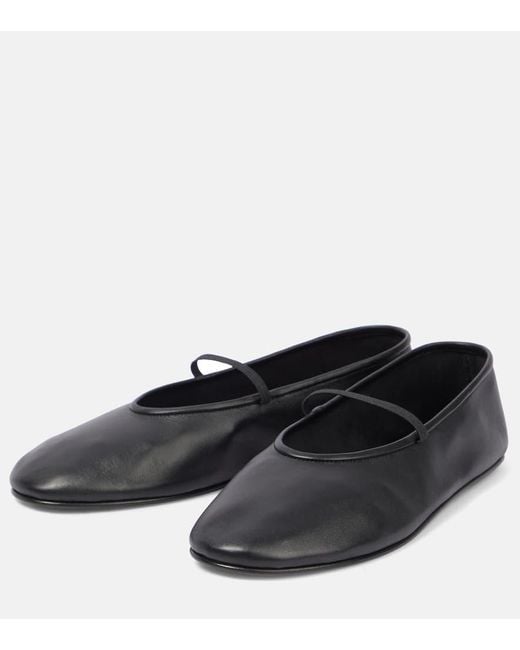The Row Black Leather Ballet Flats