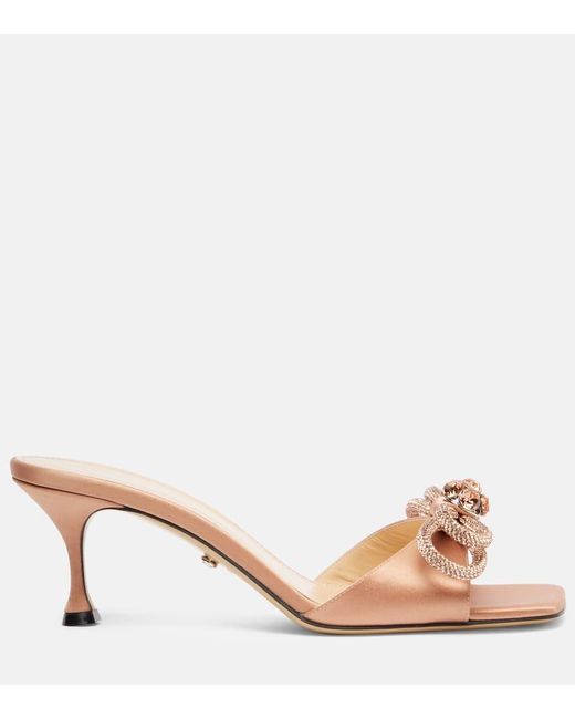 Mach & Mach Natural Double Bow Embellished Satin 65 Mules