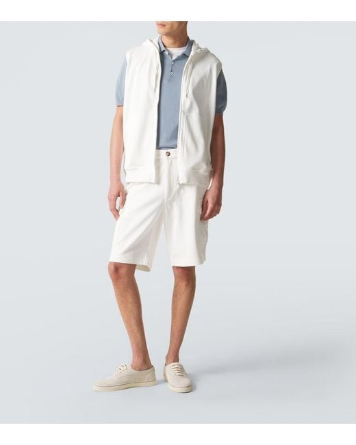 Brunello Cucinelli White Cotton-Blend Bermuda Shorts for men