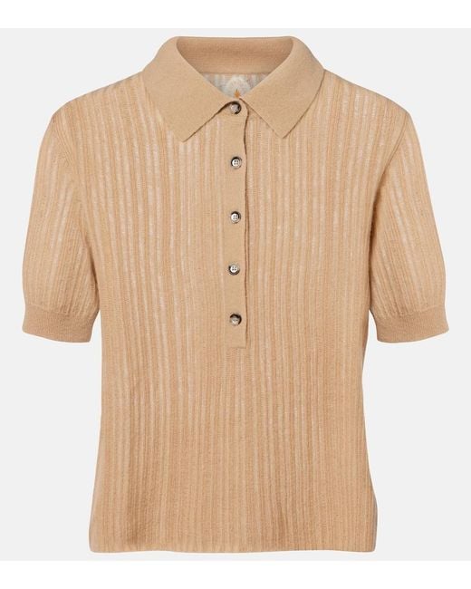 Jardin Des Orangers Natural Ribbed-Knit Cashmere Polo Shirt