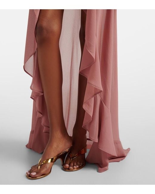 Bananhot Pink Giselle Asymmetric Tiered Maxi Dress