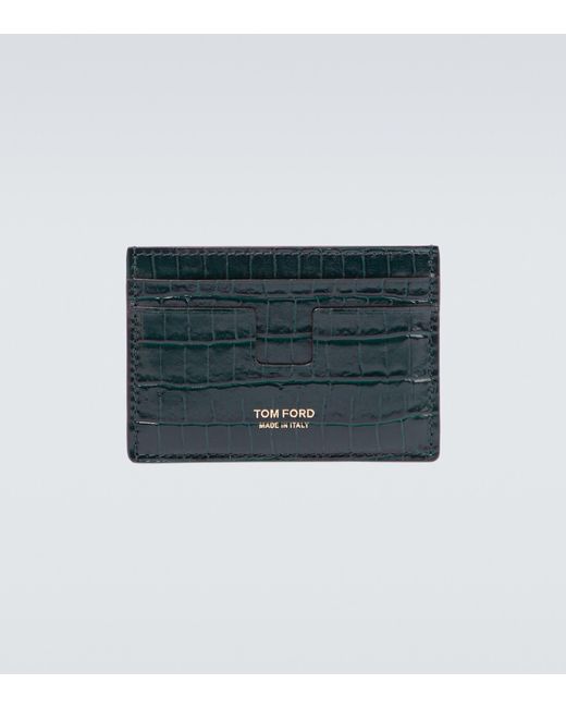 Tom Ford T Line Croc-effect Leather Card Holder in Green for Men | Lyst