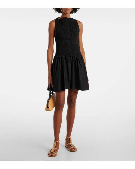 Faithfull The Brand Black Shirred Cotton Minidress