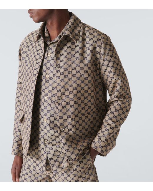 Gucci Gg Linen Blend Canvas Jacket in Brown for Men Lyst