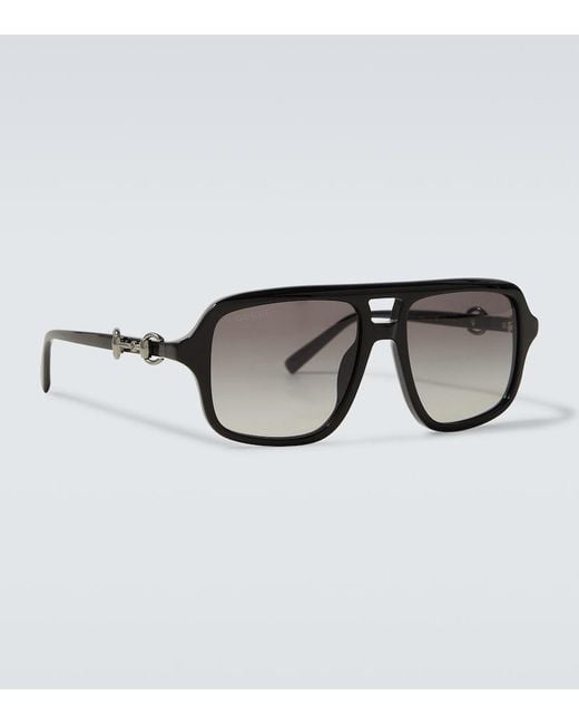 Gucci Brown Horsebit Aviator Sunglasses for men