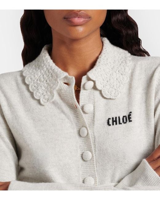 Chloé White Logo Wool Cardigan