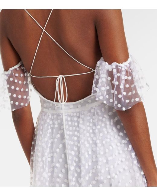 Alexandra Miro White Carmen Polka-Dot Tulle Maxi Dress