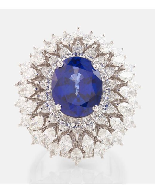 YEPREM Blue Ring Reign Supreme aus 18kt Weissgold mit Diamanten und Saphir