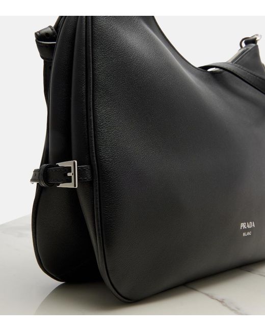 Prada Black Fold Large Leather Shoulder Bag
