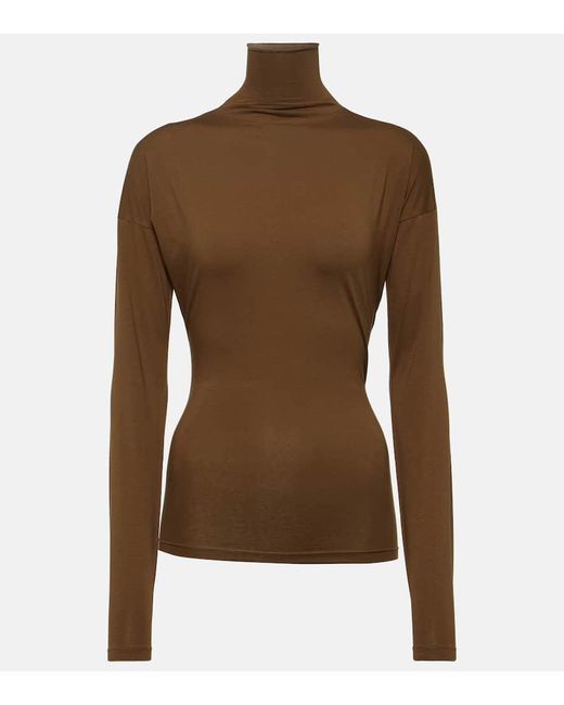 Lemaire Brown Second Skin Cotton Jersey Turtleneck Top