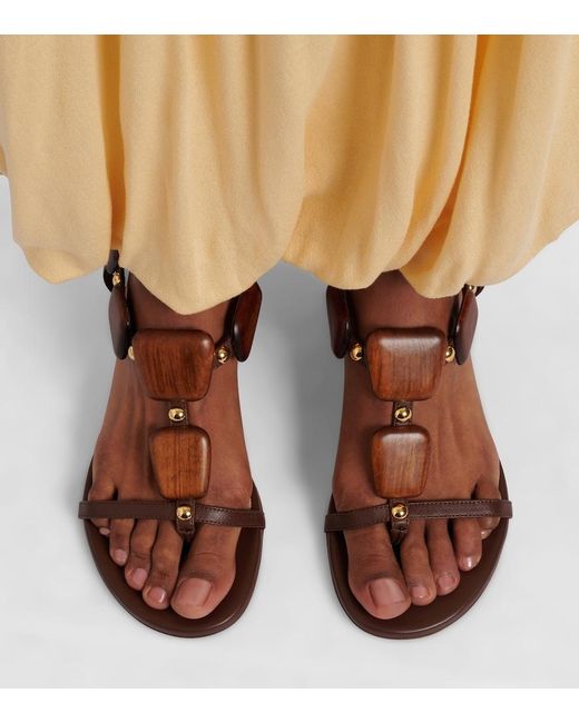 Gianvito Rossi Brown Munduk Embellished Leather Sandals