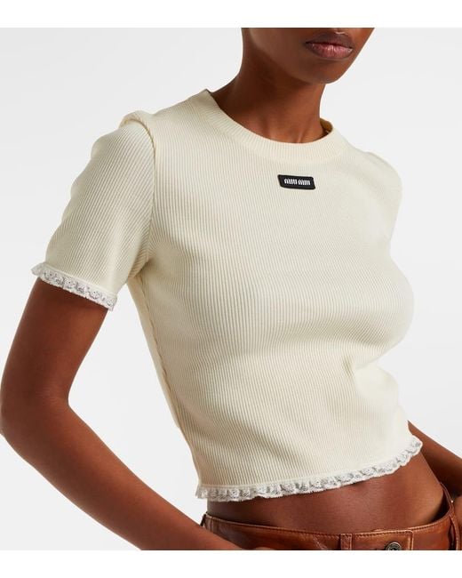 Miu Miu Natural T-Shirt Aus Baumwolle