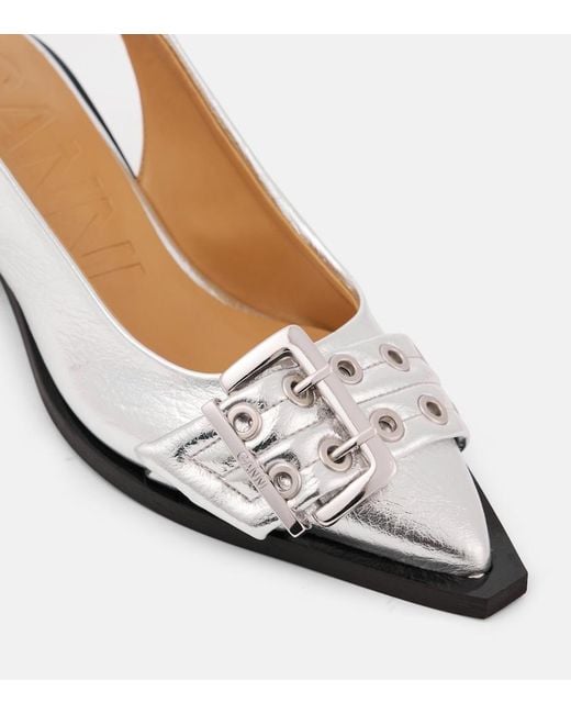 Ganni Metallic Faux Leather Slingback Pumps