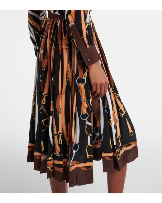 Gucci Brown Printed Tie-Neck Silk Shirt Dress