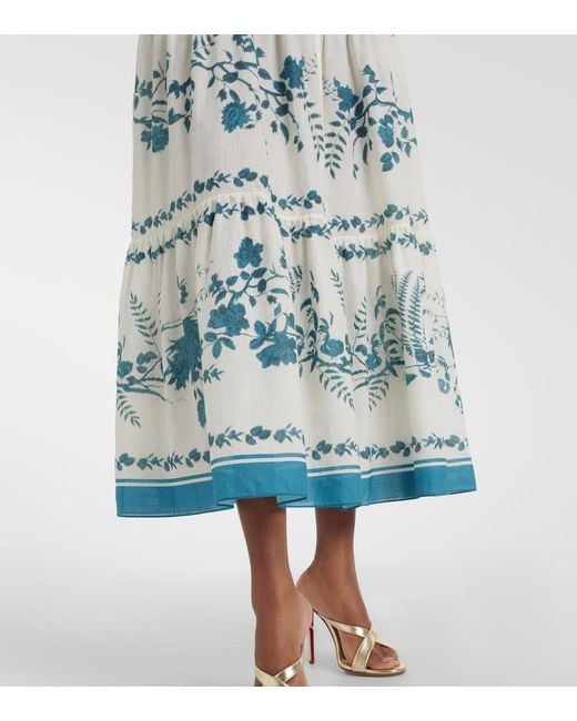Erdem Blue Floral Cotton And Linen Tiered Shirt Dress