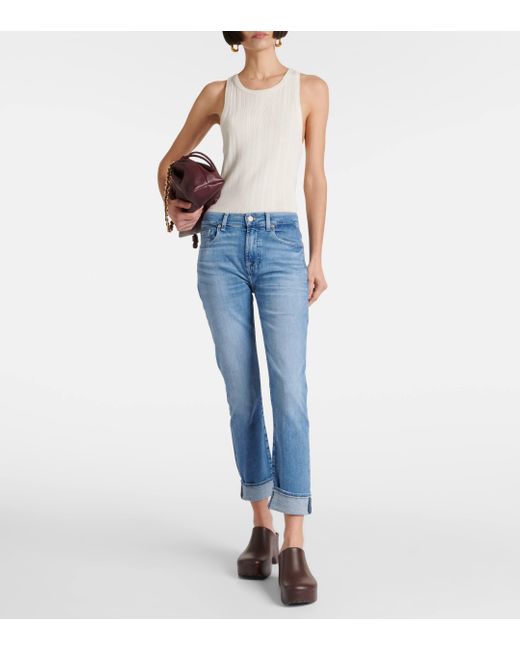7 For All Mankind Blue Low-rise Slim Jeans