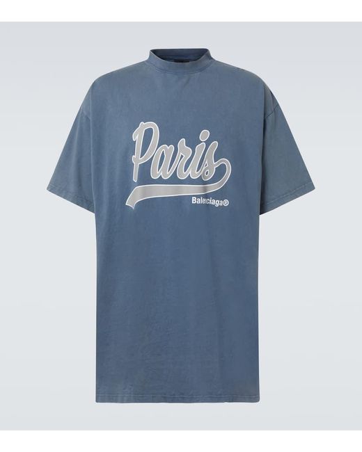 Camiseta Paris De Jersey Con Efecto Desgastado Balenciaga de hombre de color Blue