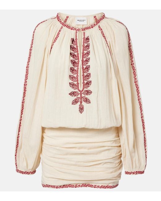 Isabel Marant Natural Ludy Embroidered Cotton Minidress