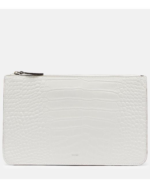 Totême White Threefold Croc-Effect Leather Clutch