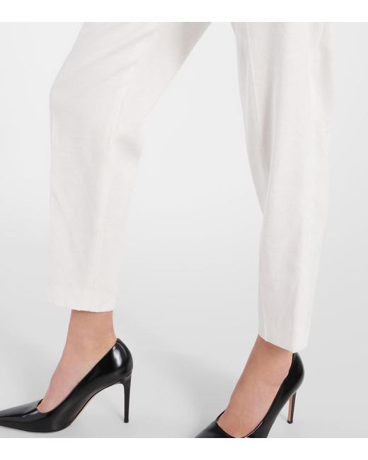 Veronica Beard White Sofia High-Rise Linen-Blend Tapered Pants
