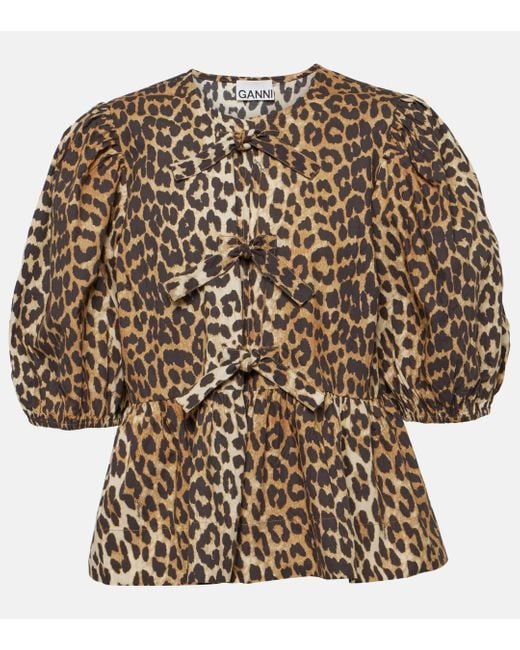 Blouse en coton a imprime leopard Ganni en coloris Brown
