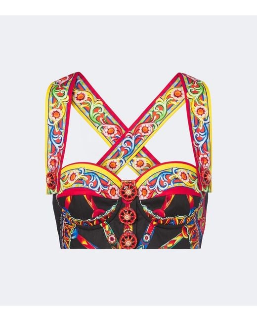 Dolce & Gabbana Red Carretto Cotton Poplin Crop Top