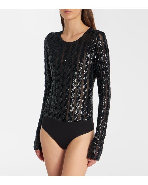 Polo Ralph Lauren Black Sequined Mesh And Jersey Bodysuit