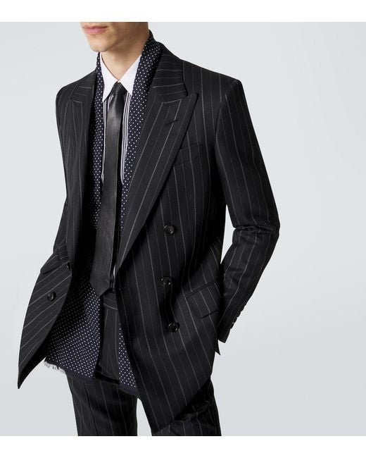 Tom Ford Black Striped Wool Blazer for men