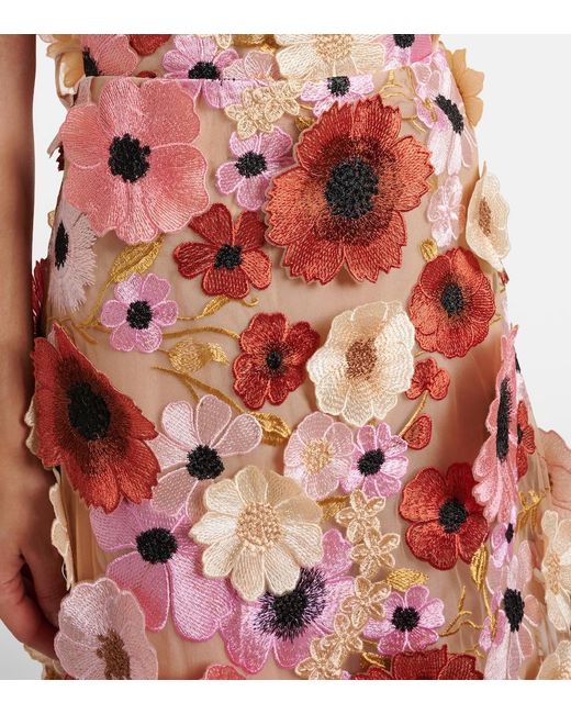 Dorothee Schumacher Red Blooming Meadow Floral-Applique Midi Skirt