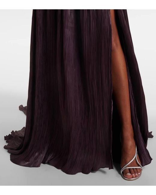 Marmar Halim Purple Draped Pleated Silk Chiffon Gown