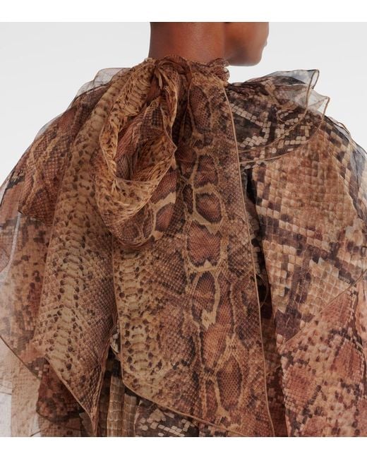 Zimmermann Brown Memento Ruffled Silk Blouse