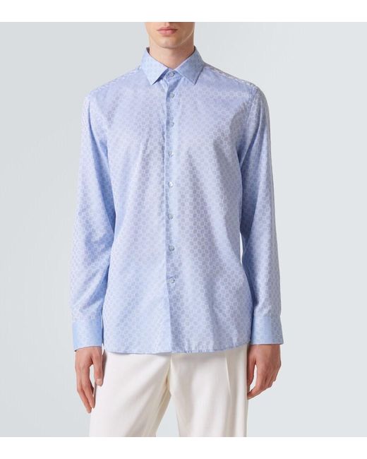Etro Blue Printed Cotton Shirt for men