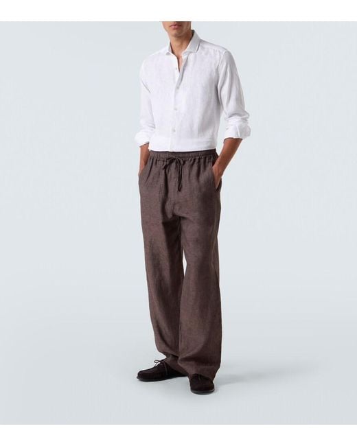 Frescobol Carioca White Antonio Long-Sleeved Linen Shirt for men