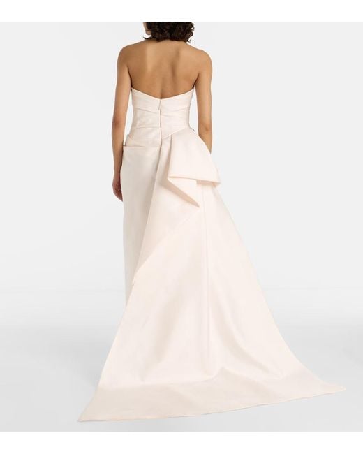 Monique Lhuillier Pink Draped Strapless Mikado Gown