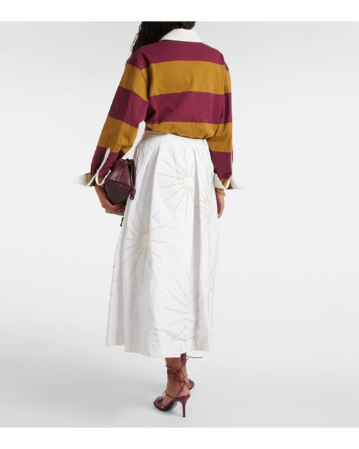 Dries Van Noten White Sonie Embellished Taffetta Midi Skirt