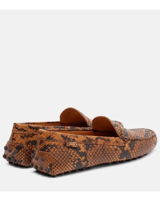 Tod's Brown Gommino Snake-Effect Leather Driving Shoes