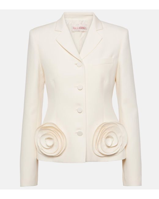 Valentino White Crepe Couture Floral-applique Blazer