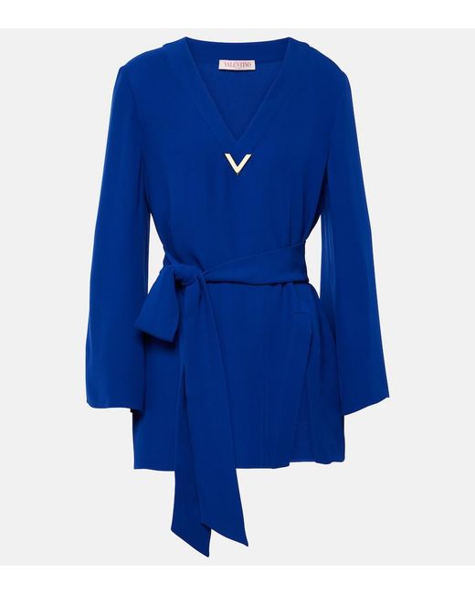 Valentino Blue Vgold Cady Couture Belted Blouse
