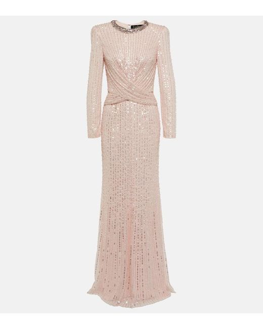 Jenny Packham Pink Macelline Sequin-embellished Maxi Dress
