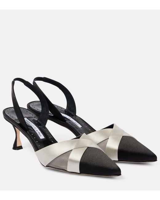 Manolo Blahnik Black Oyounasli 50 Satin Slingback Pumps