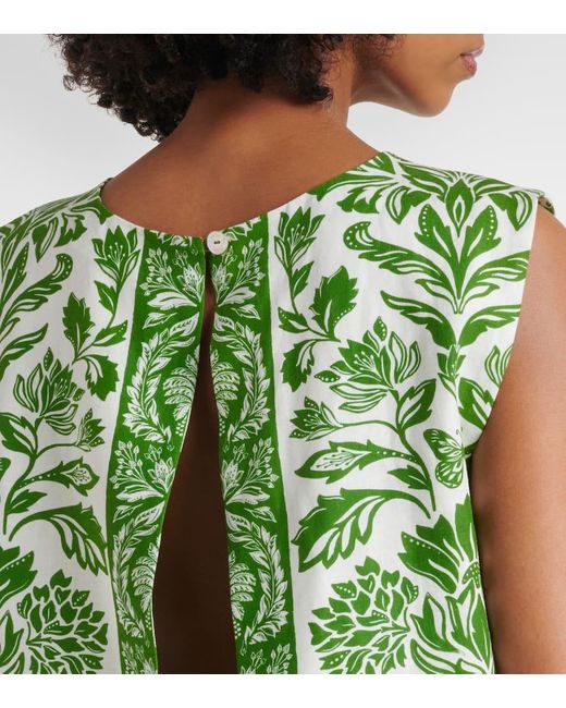 Farm Rio Green Delicate Tapestry Linen-Blend Top