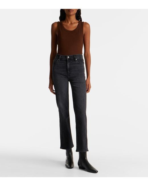 FRAME Blue Le Sleek Cropped High-Rise Straight Jeans