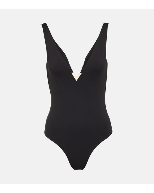 Valentino Black V-neck Swimsuit