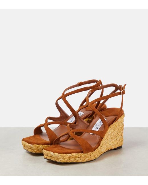 Jimmy Choo Brown Wedge-Sandalen Ayla Aus Veloursleder