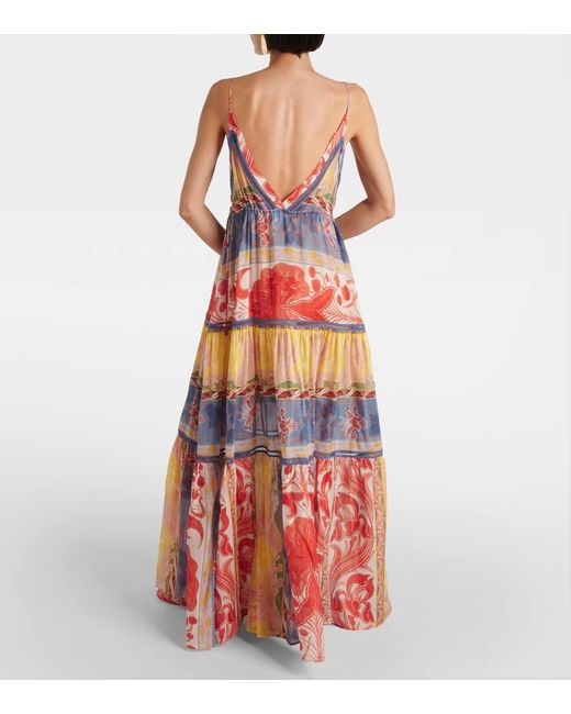 Etro Red Printed Cotton And Silk Maxi Dress