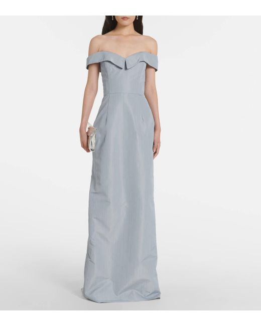 Markarian Blue Sarika Off-Shoulder Taffeta Gown