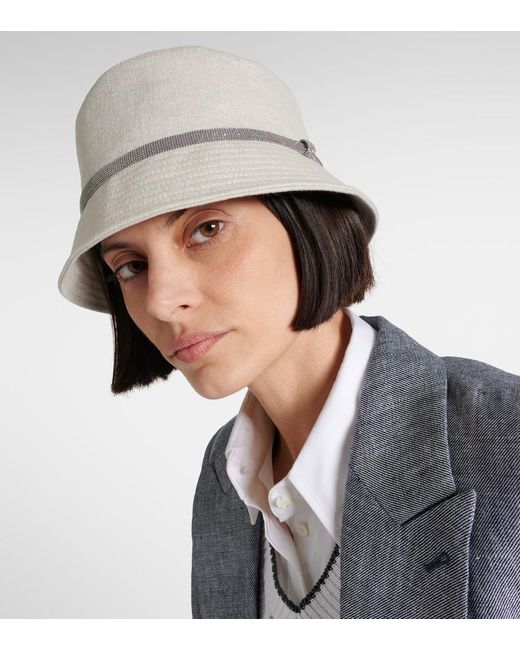 Brunello Cucinelli Natural Linen Canvas Bucket Hat