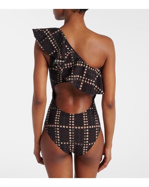 Isabel Marant Black Siciliyage Ruffled One-Shoulder Swimsuit