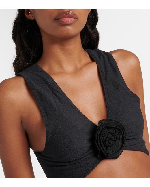 SAME Black Rose Floral-applique Bikini Top