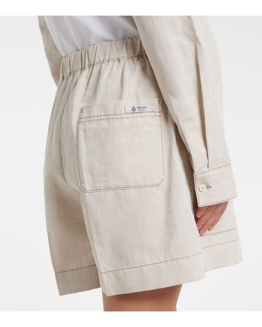 Prada White Cotton And Linen Chambray Shorts